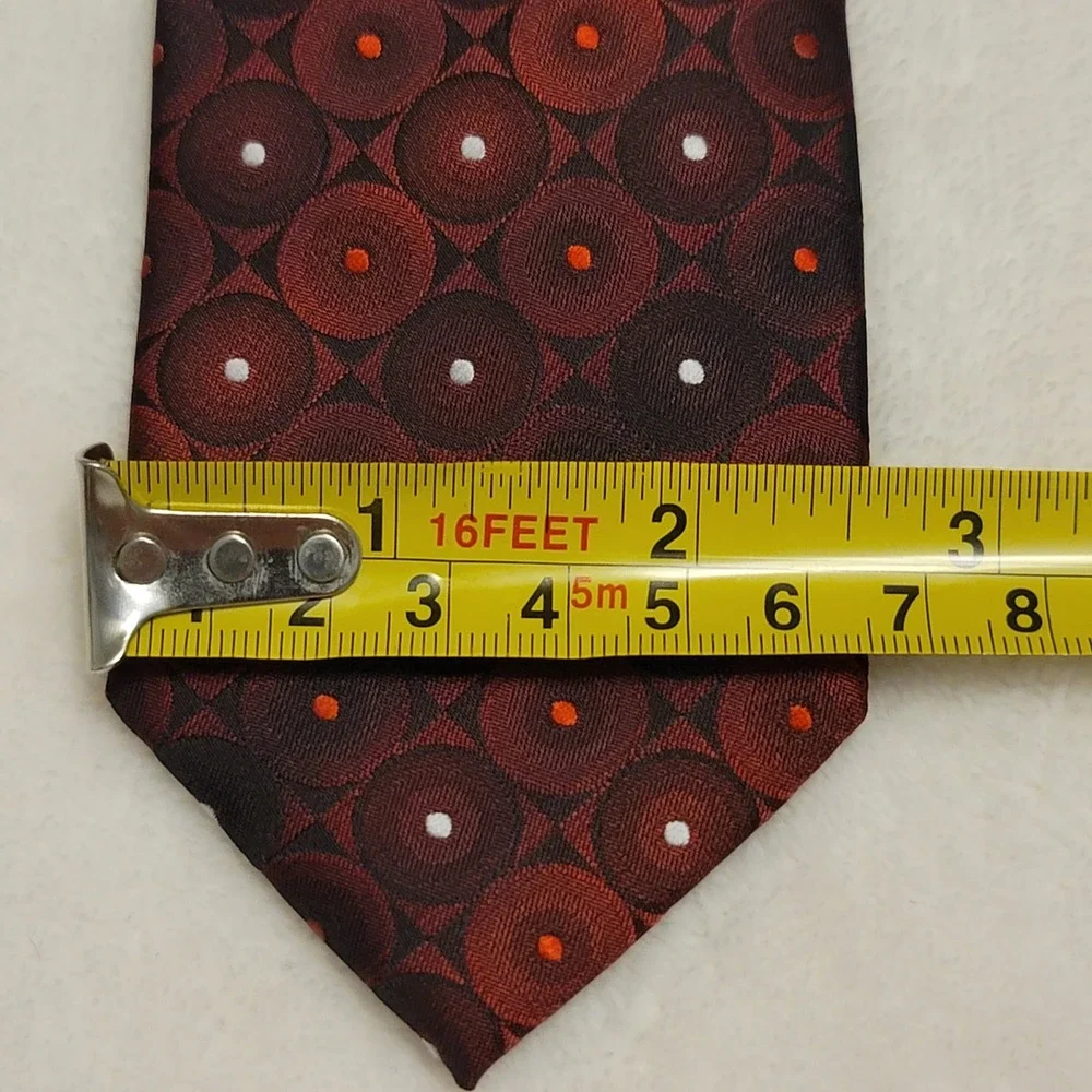 Van Heusen Necktie Mens OS Burgundy Red Geometric Circle‎ Pattern Polyester